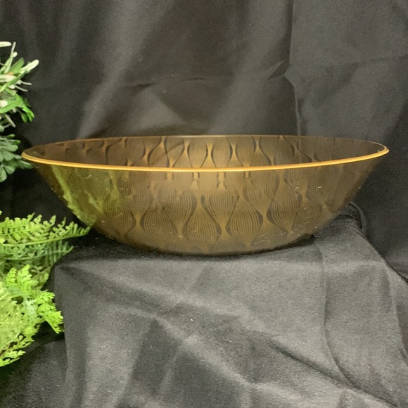 Mid Century Modern Danish glass bowl with geometric gold overlay - Picture 7 of 10
